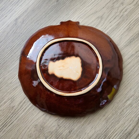 Pumpkin Plate Luncheon Salad Serving Tray Candy Dish Ribbed Pottery Seashell 9" - Picture 4 of 9